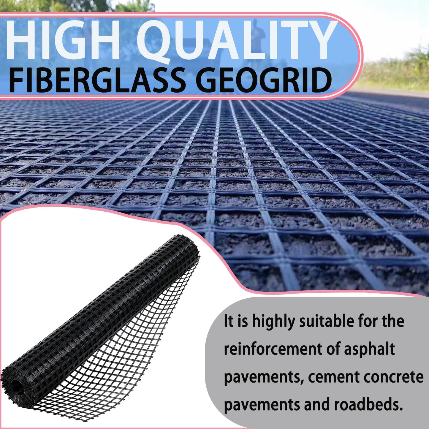 Retaining Wall Geogrid - Geogrid for Retaining Walls,4' x 50' Fiberglass Tensile Force Value 50KN,Ideal for Slope Reinforcement,Road Expansion and Pavement Maintenance