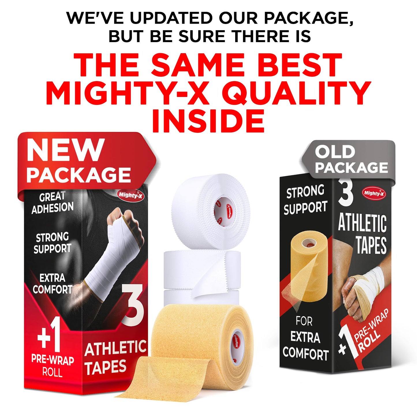 Premium White Athletic Tape for Injuries - 3 Pack with Pre-wrap - Easy Tear & No Sticky Residue - Sports Zinc Oxide Tape - Ankle, Wrist, Fingers - Ideal for Soccer, Gymnastics, Boxing