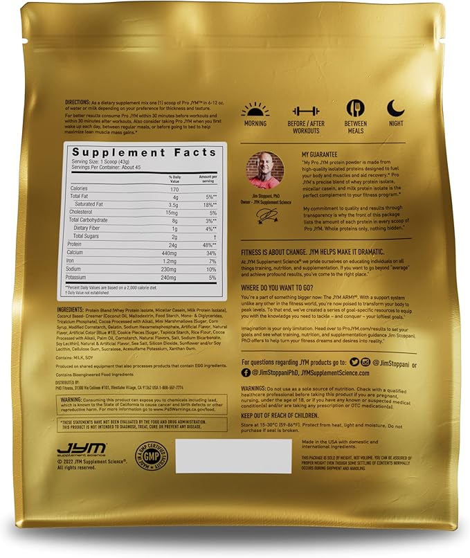 Pro JYM Rocky Road Protein Powder - Whey Protein Isolates, Casein, & Milk Protein, Lean Muscle Building for Men & Women, JYM Supplement Science, 45 Servings