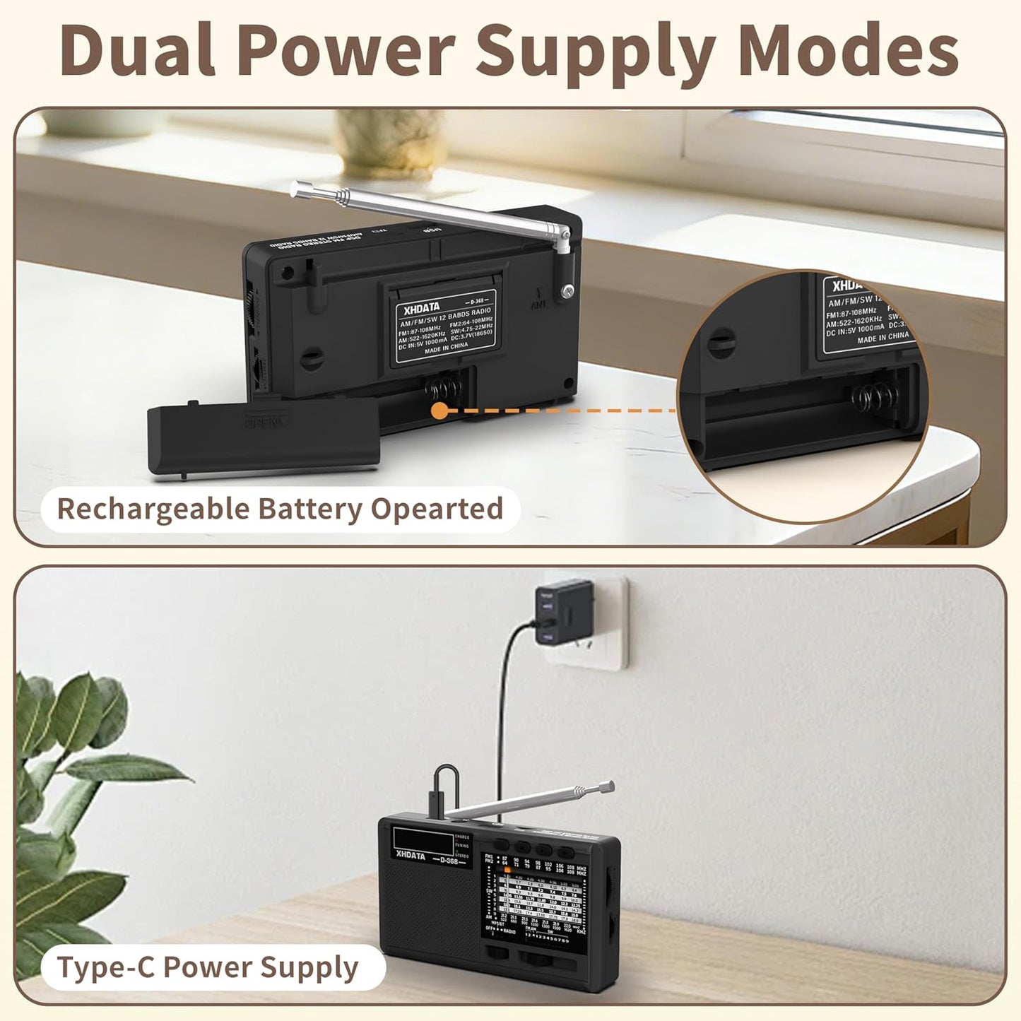XHDATA D368 12 MP3 Portable Shortwave Radio AM FM SW Band DSP Stereo Player Wireless BT Speaker with Rechargeable