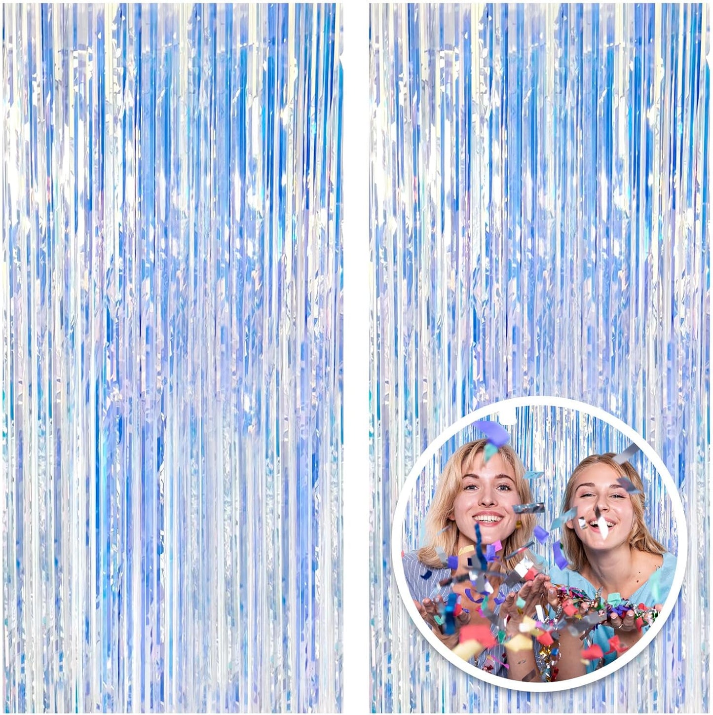 Skiennix 2 Pack Foil Curtain Backdrop - Iridescent Metallic Tinsel Fringe for Parties & Events