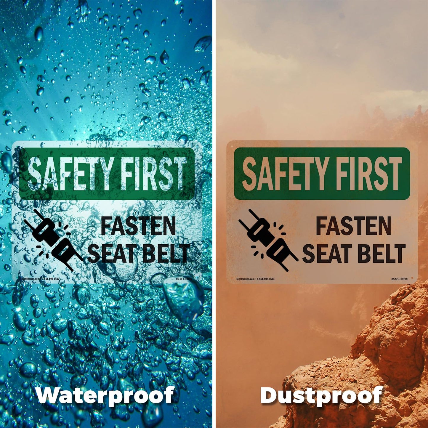 Fasten Seat Belt OSHA SAFETY FIRST Aluminum Sign 18 Inch x 12 Inch - 5 Pack