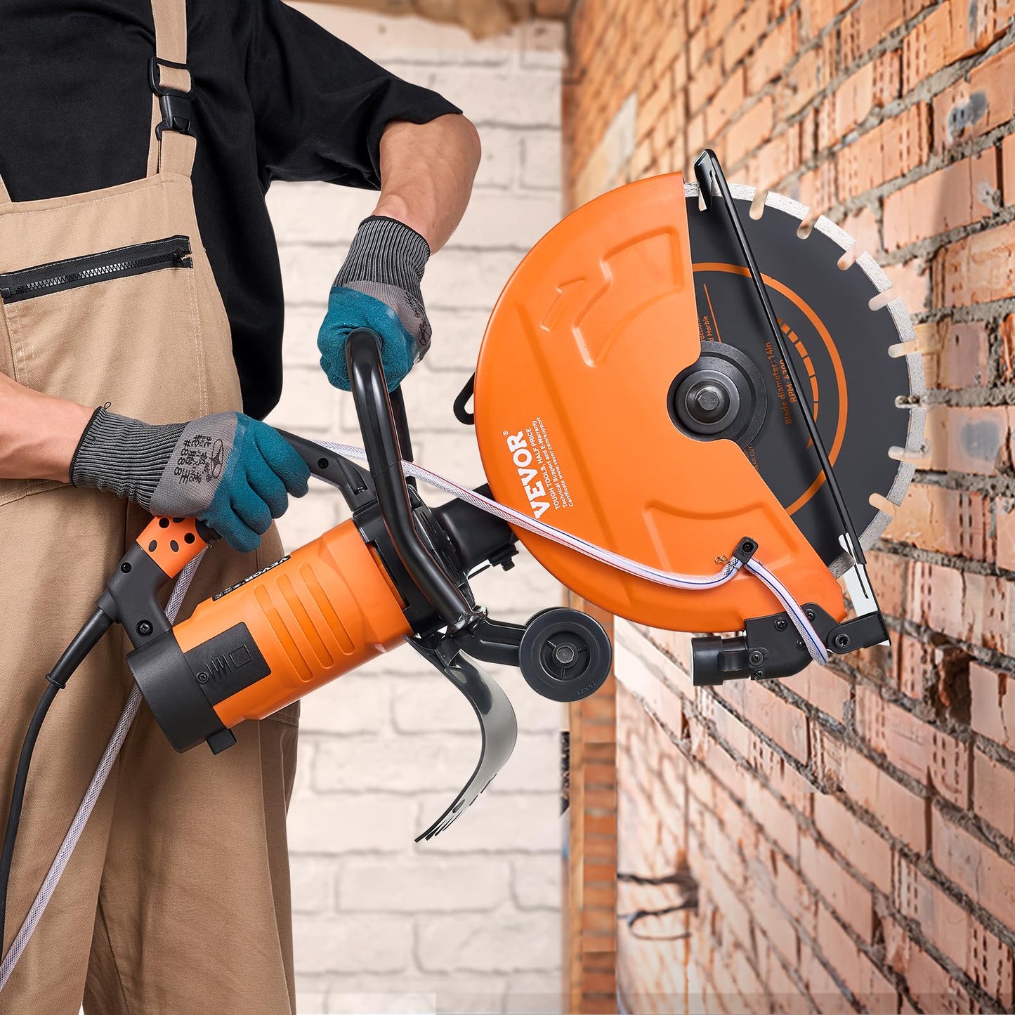 VEVOR Electric Concrete Saw, 14 in, 2600 W Motor Circular Saw Cutter with Max. 6 in Adjustable Cutting Depth, Wet Disk Cutter Includes Water Line, Pump and Blade, for Stone, Brick