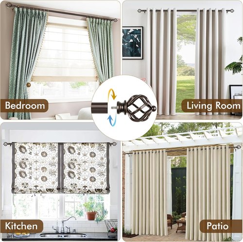 KAMANINA Adjustable Bronze Curtain Rod - 32 to 58 Inch | Stylish Twisted Cage Finial Design