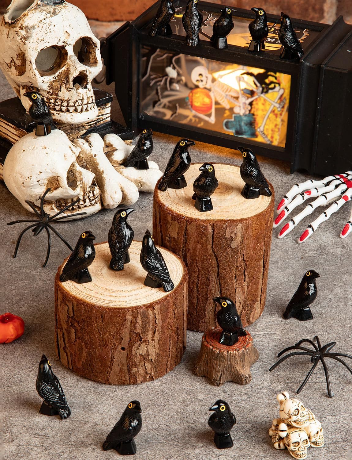 Skiennix Mini Resin Crows - Halloween Decor Figurines | 100 Pcs Black Raven Ornaments for Crafts & Parties