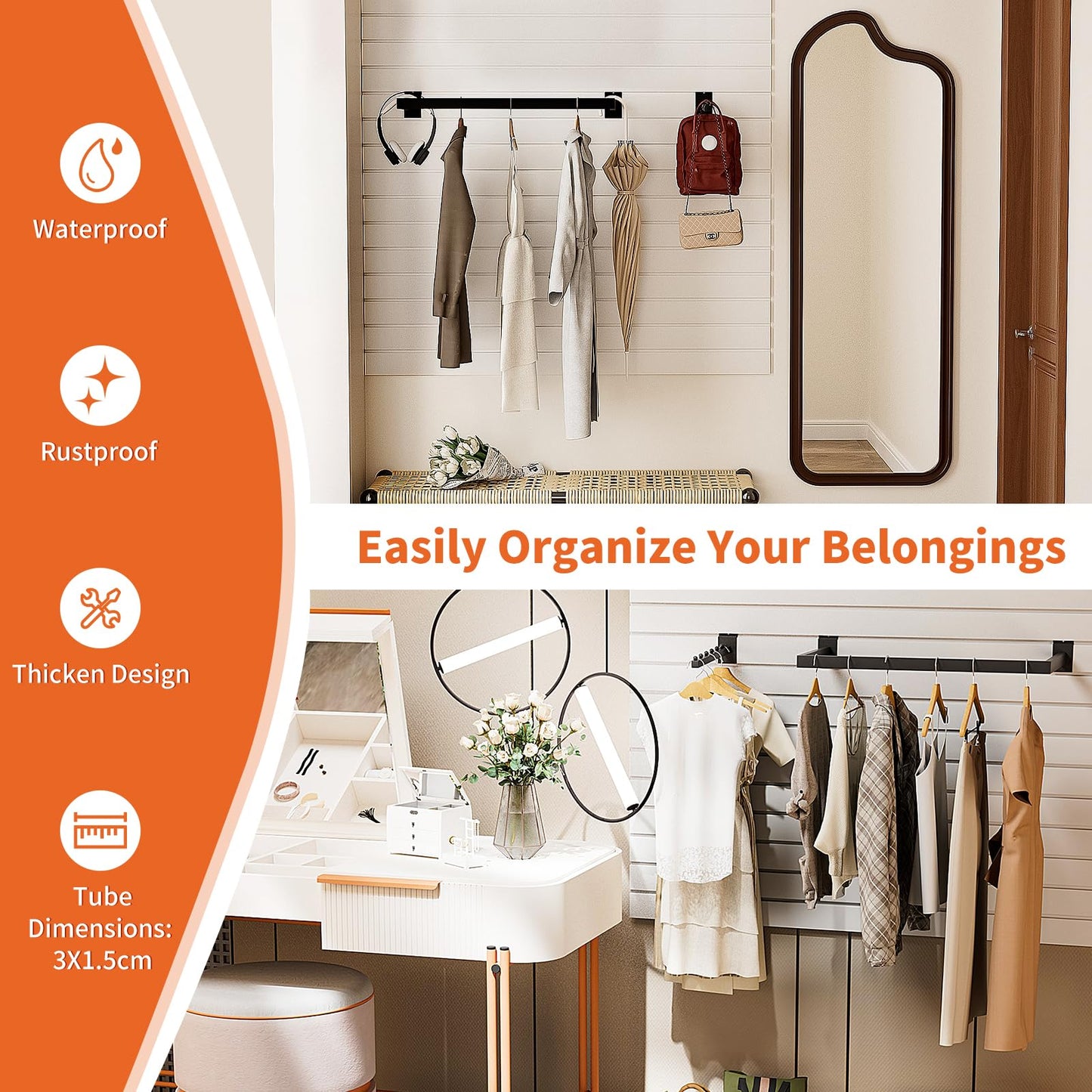 WETOECOTEC 12 Pack Slatwall Accessories Kit with U-Shaped Rectangular Tubing Hangrails and Waterfall Display Hanger, Slatwall Hooks and Hanger for Clothing Retail, Merchandise Display