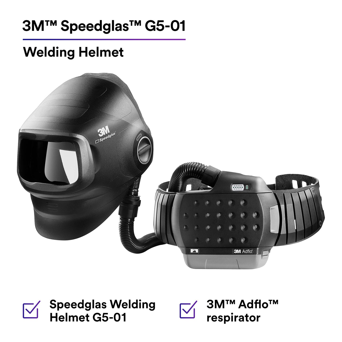 3M Speedglas Welding Helmet G5-01 and Adflo High-Altitude PAPR Assembly, No ADF, Heavy Duty with Flip Up Visor, Compact Design with Adjustable Head Suspension, Grinding and Metal Repair, 46-1101-00