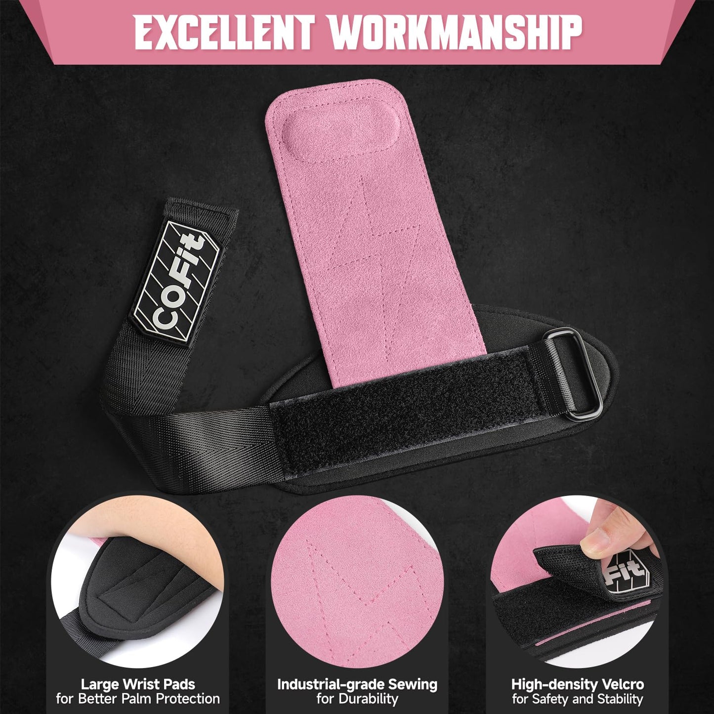 COFIT Wrist Straps for Weightlifting, Workout Wrist Wraps with Dual-Layer Oxford Leather, Enhanced Grip for Optimal Hand and Wrist Protection for Deadlift and Dumbbel - Standard size Pink
