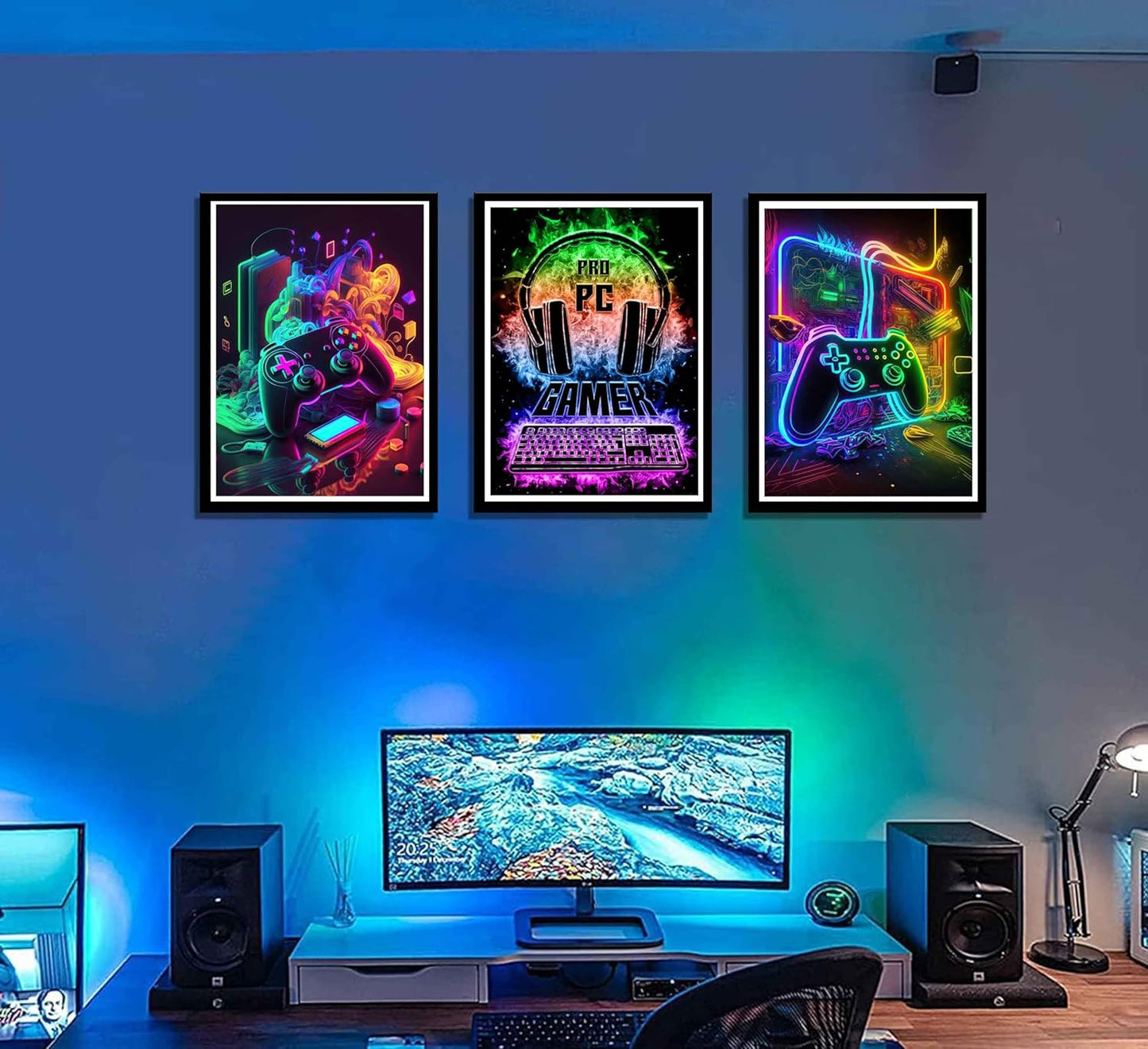 PPV Gaming Wall Art - Retro Video Game Canvas Prints | Colorful Neon Gamepad Decor - 12x16in