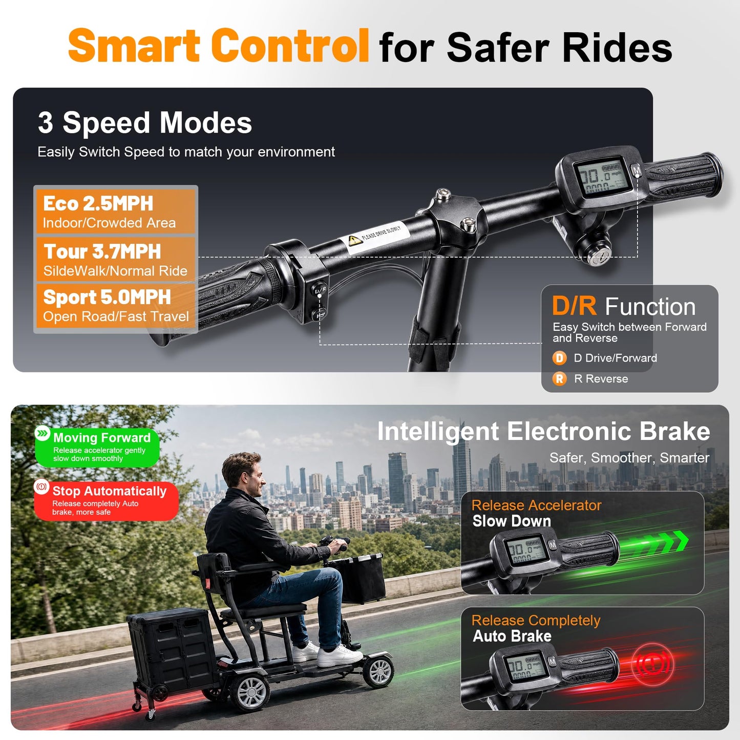 Lightweight Mobility Scooters for Seniors and Adults, Foldable 4-Wheel Motorized Scooter with Storage Crate & Basket, Aluminum Frame, 350W Motor, 24V 12Ah Battery, 20 Miles Range, 400Lbs Capacity