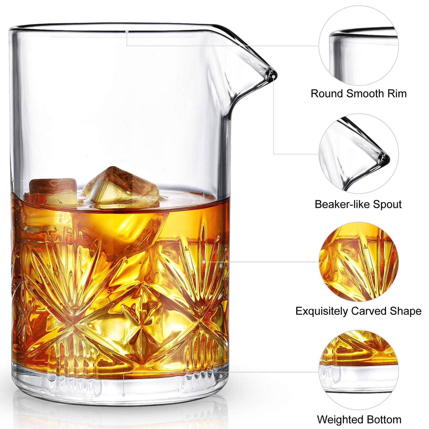 Cocktail Mixing Glass, veecom 18oz Crystal Mixing Glass Bartender Kit, 8 Piece Old Fashioned Cocktail Set with Strainer, Spoon, Jigger, Picks, Pourers, Bar Tools Cocktail Shaker Set (8 Pieces)