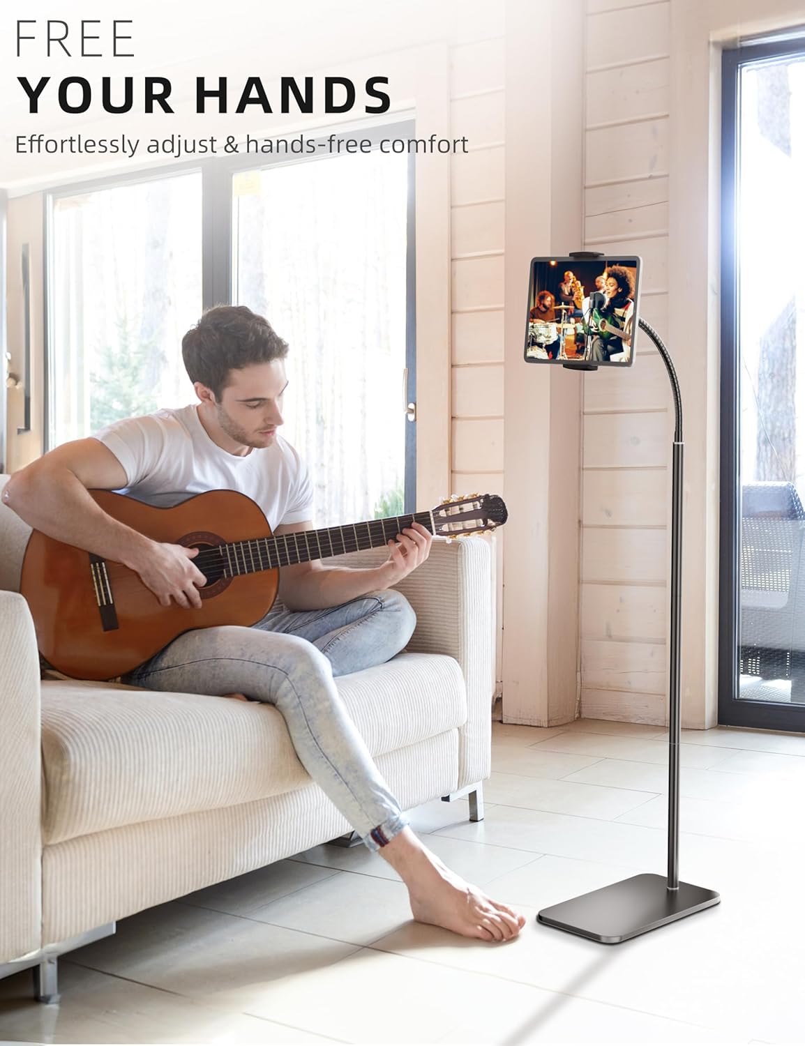 LanPavilion (4.7''-13''), iPad Stand, Adjustable Tablet Floor Stand Metal Tablet Holder with Flexible Gooseneck