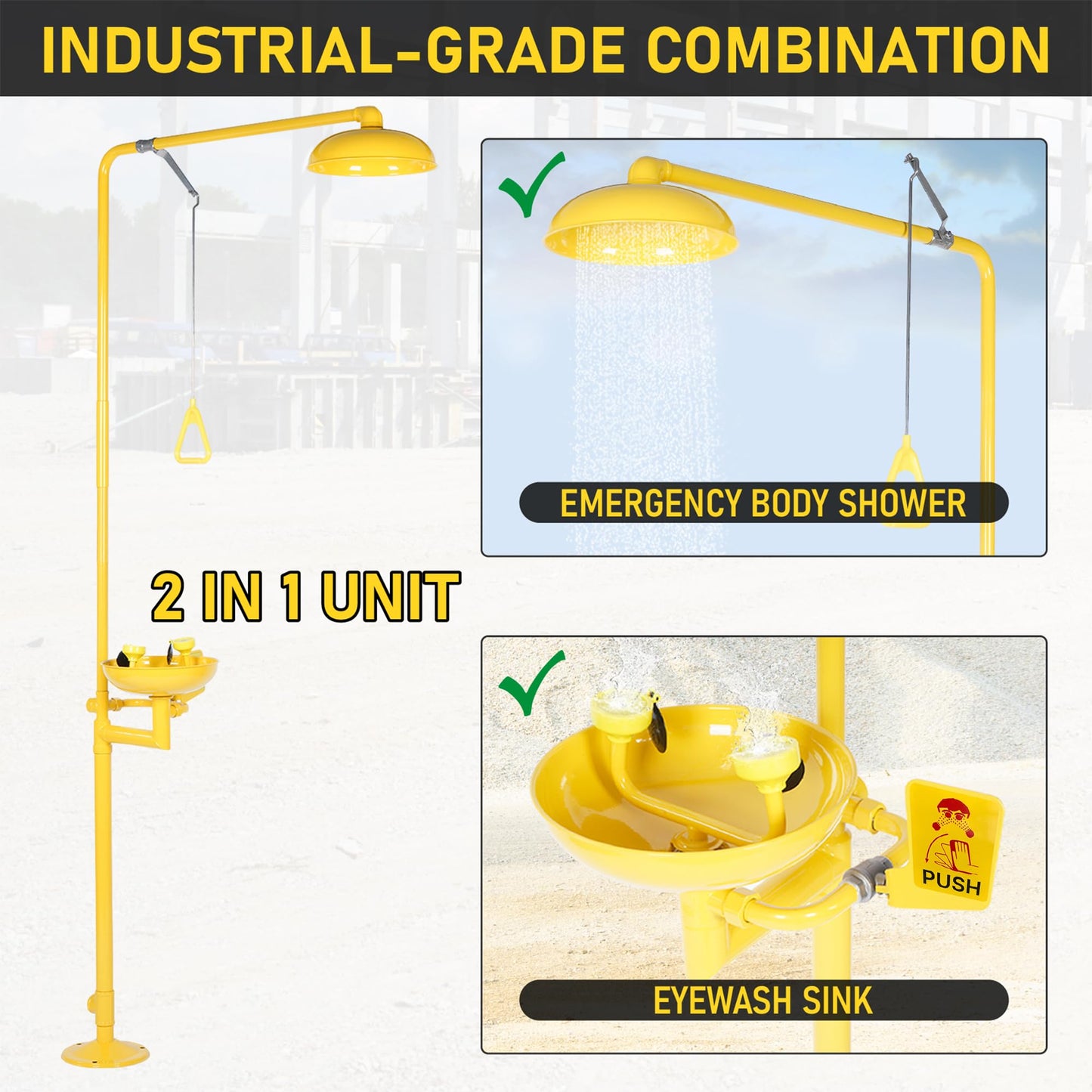 lukar Emergency Shower Eye Wash Station, Combination Eye Wash Station with Shower, 92.12" 304 Stainless Steel Emergency Eye Wash, Industrial & Commercial Grade with Emergency Sign, NPT Thread