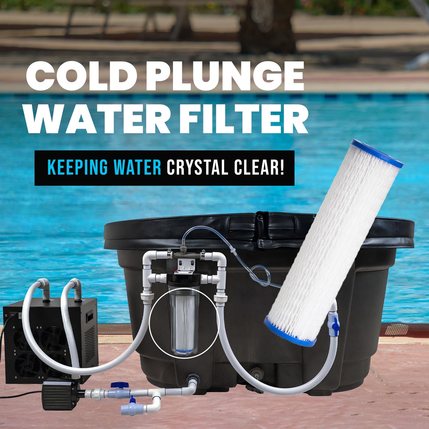 Cold Plunge Water Filter Cartridges, 50 Micron Sediment Filters for Ice Bath & Cold Plunge Tubs, Universal 10” x 2.5” Water Filter Replacements, Under Sink & Whole House Systems, 4-Pack
