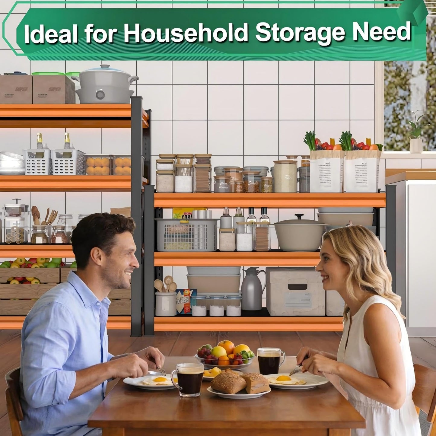 SUPPNEED 48" W Storage Garage Shelving: 1,500Lbs Black & Orange Metal Freestanding Utility Shelves, 3 Tier Adjustable Heavy Duty Rack Units 48" W x 18" D x 39" H