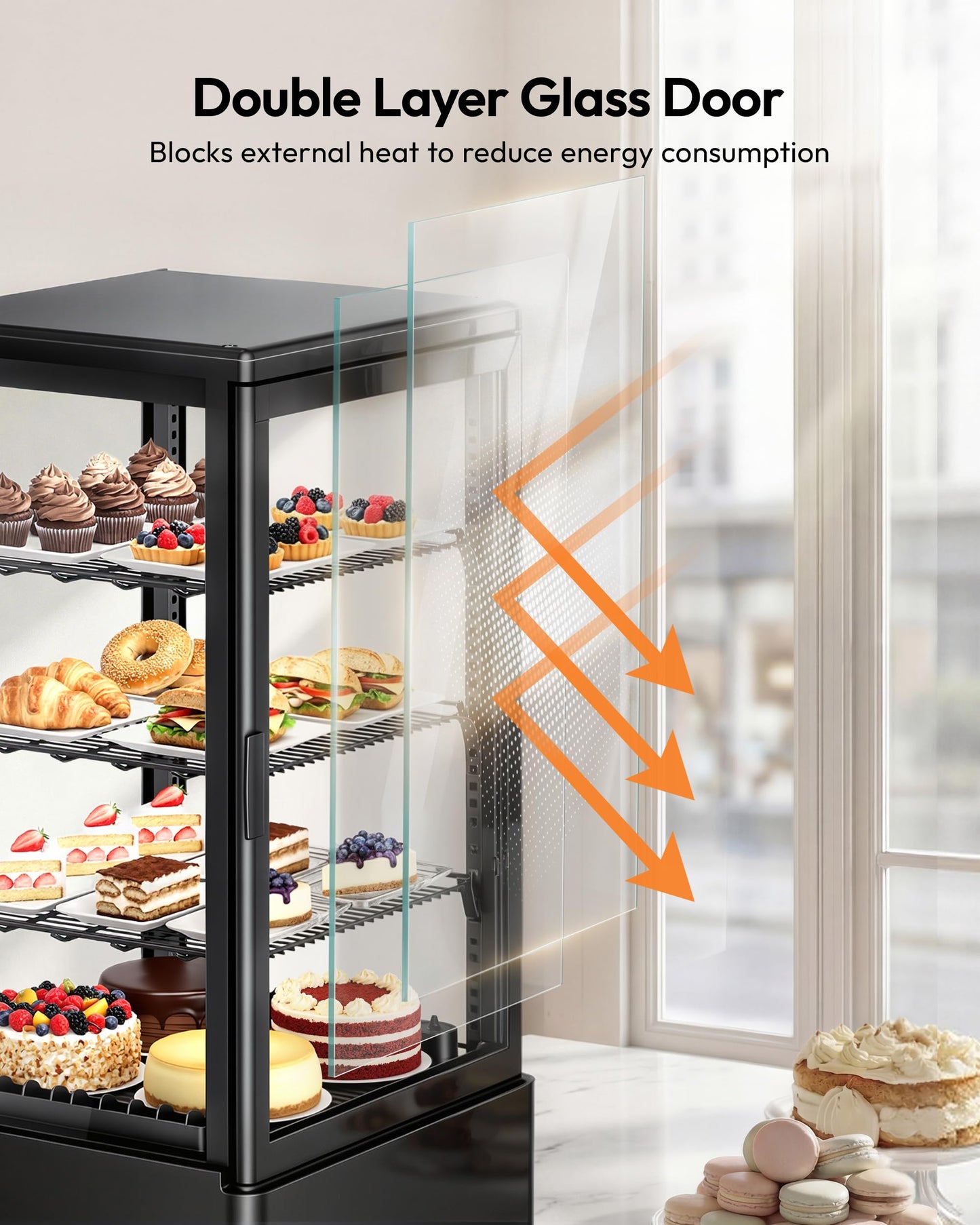 Commercial Refrigerator Countertop , ETL Certified Refrigerated Display Case 2.8 Cu.Ft / 78L, LED Lighted Display Refrigerator with Double Glass, Auto Defrost, Air Cooling for Bakery, Cafe, Store