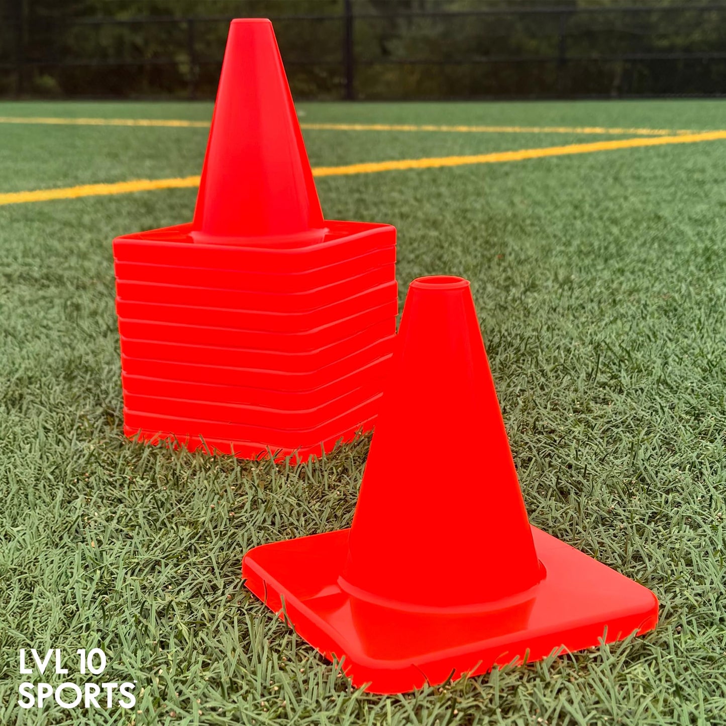 LVL10 Pro Training Cones - 6" Soccer Training Cones for Sports - for Basketball, Football, Basketball and Agility Drills - Soccer Field Markers that Won't Crack, Slide or Fly