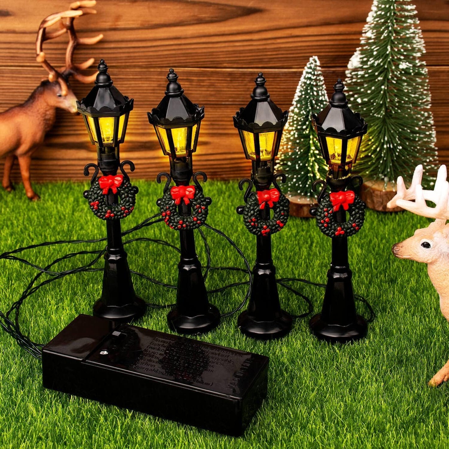 Skiennix Mini Street Light Models - 4 Pcs Dollhouse Lanterns for Christmas Village Decor | DIY Fairy Garden Accessories