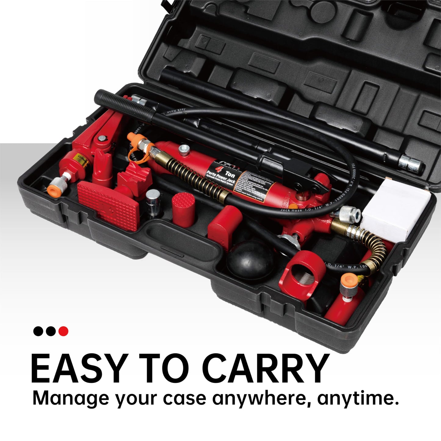 Maxority 4 Ton (8800 lbs Capacity) Porta Power Jack Hydraulic Ram Auto Body Frame Collision Repair Kit Set, 18-Pcs, with Blow Mold Carrying Case and Gauge