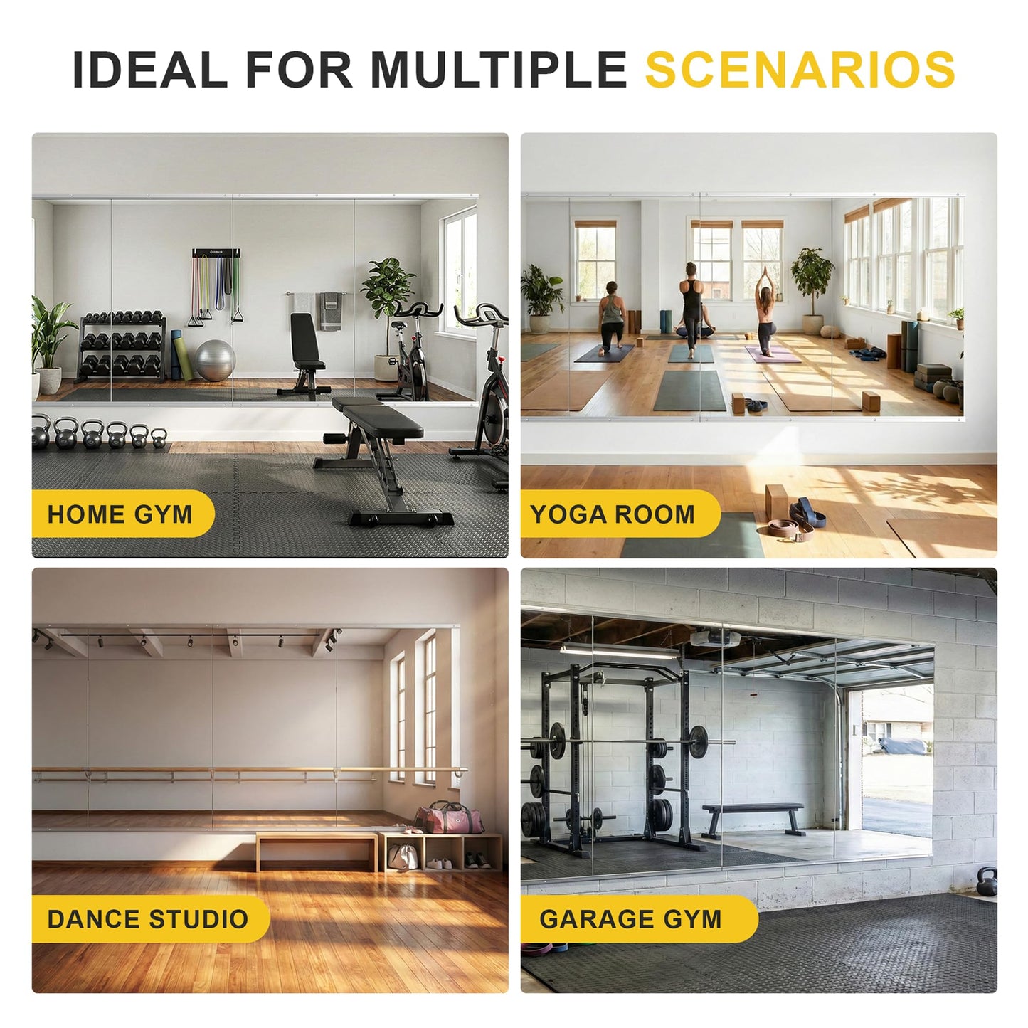 LAWADA Home Gym Mirror for Wall, 48"x28"-2 PCS Full Length Workout Mirrors, Tempered Glass, HD Reflection, Large Frameless Body Mirror for Home Gym, Garage, Yoga, Dance, Bedroom(Silver)
