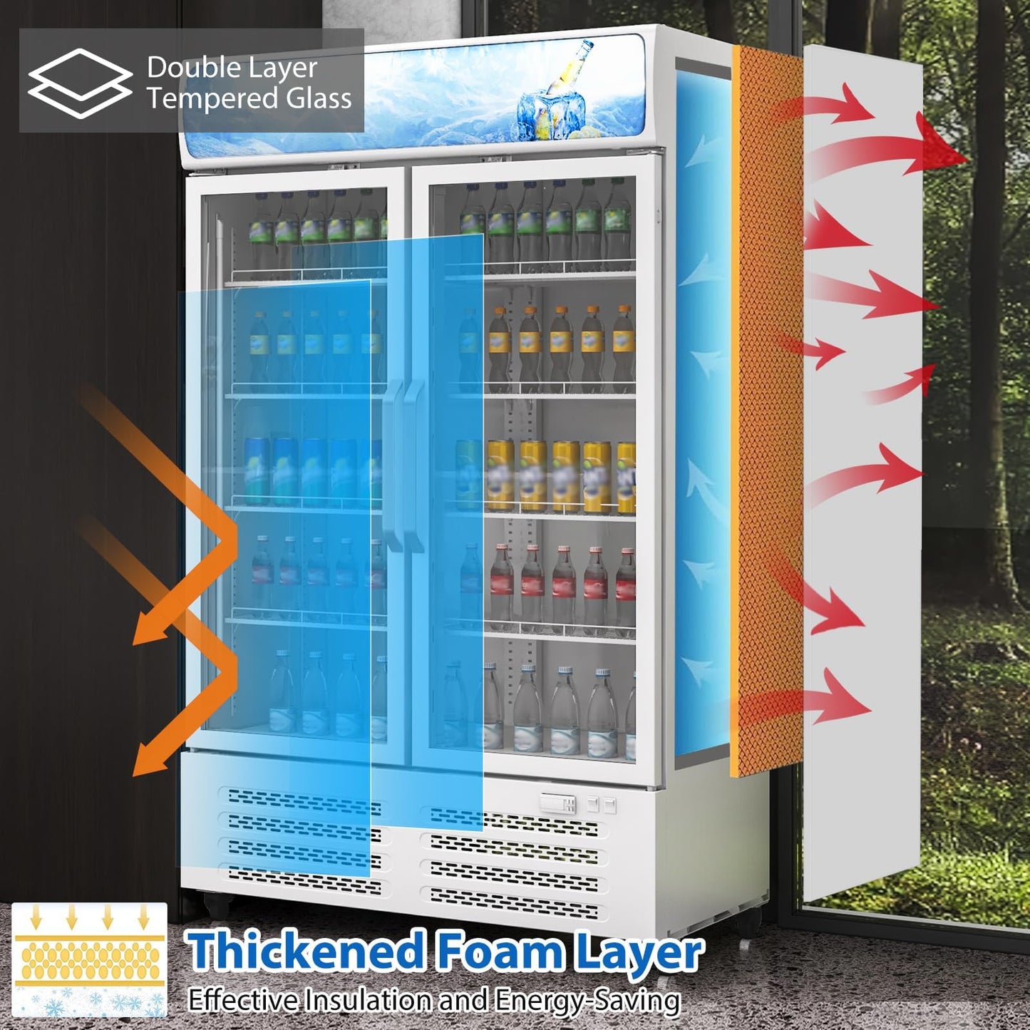 GarveeLife 26 Cu.Ft Commercial Display Refrigerator with Glass Door, LED Lighting, 8 Adjustable Shelves, Beverage Cooler Merchandiser Fridge for Restaurant Bar Cafe Convenience Store, Upright Cooler