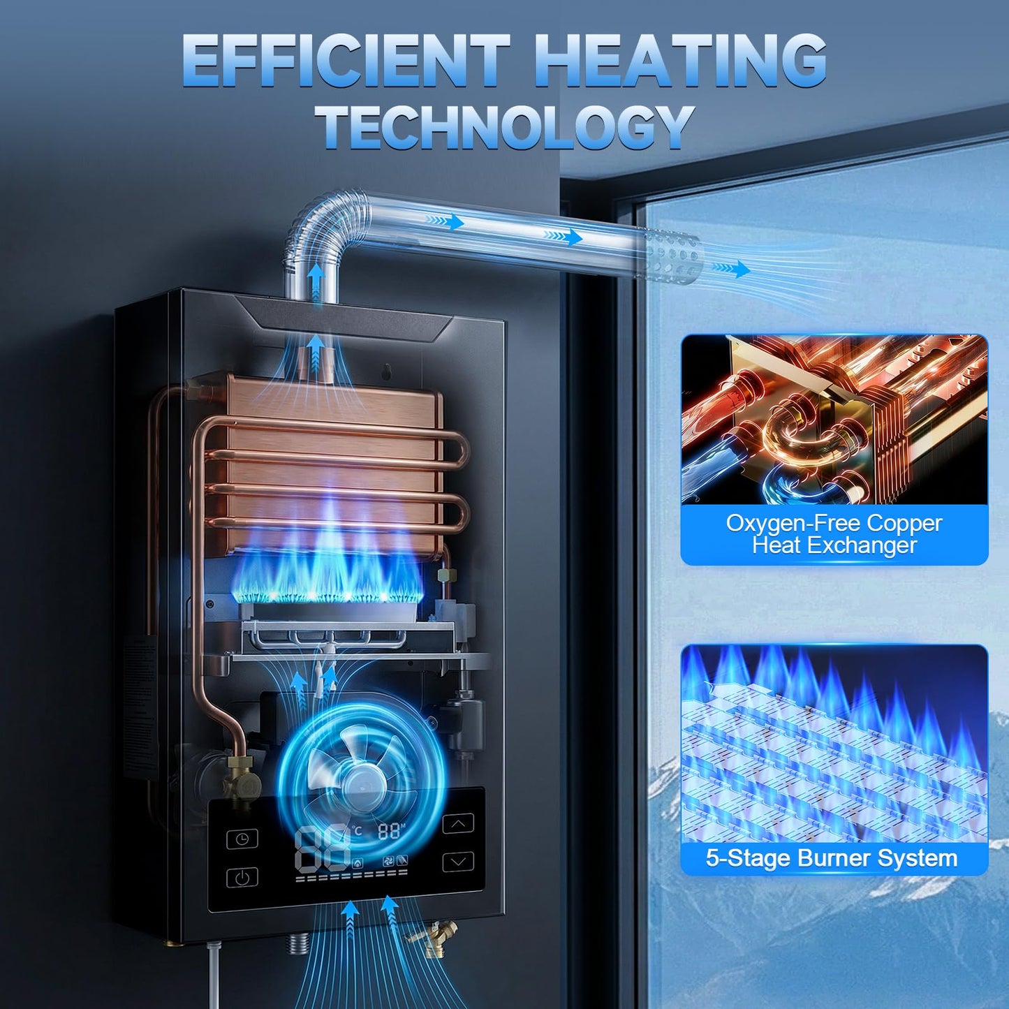 GEARPASS Propane Gas Tankless Water Heater, 6.3 GPM, 160,000 BTU Indoor, On Demand Instant Hot Water Heater with Touch LED Temperature Display and Multi-Protection