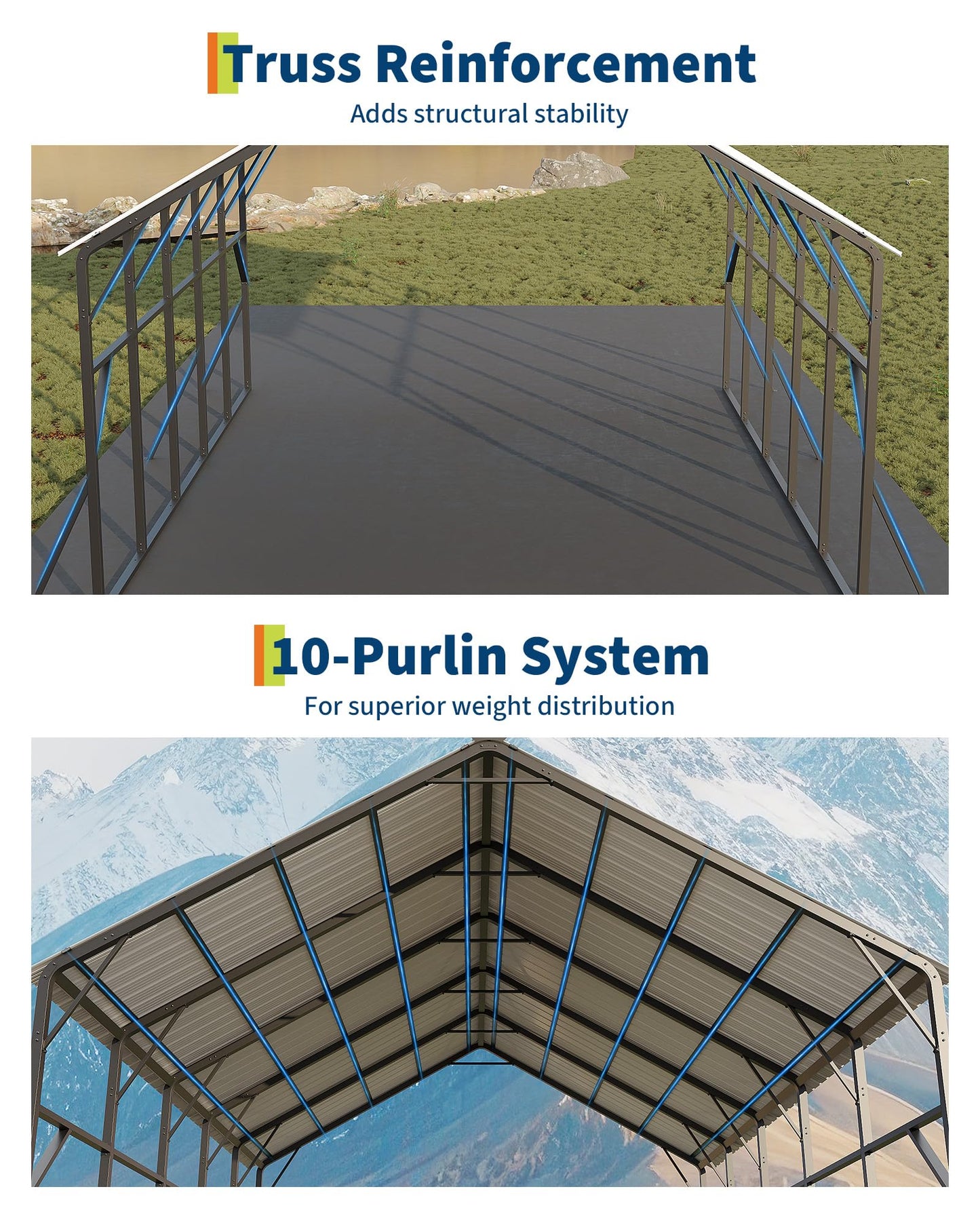 GarveeLife 20x25 ft Vertical Roof Metal Car Port, with 120° Steep-Pitch Roof for Snow Shedding, 173" High-Clearance RV & Tractor Shelter, Heavy-Duty 2 Cars Car Port with Reinforced Frame