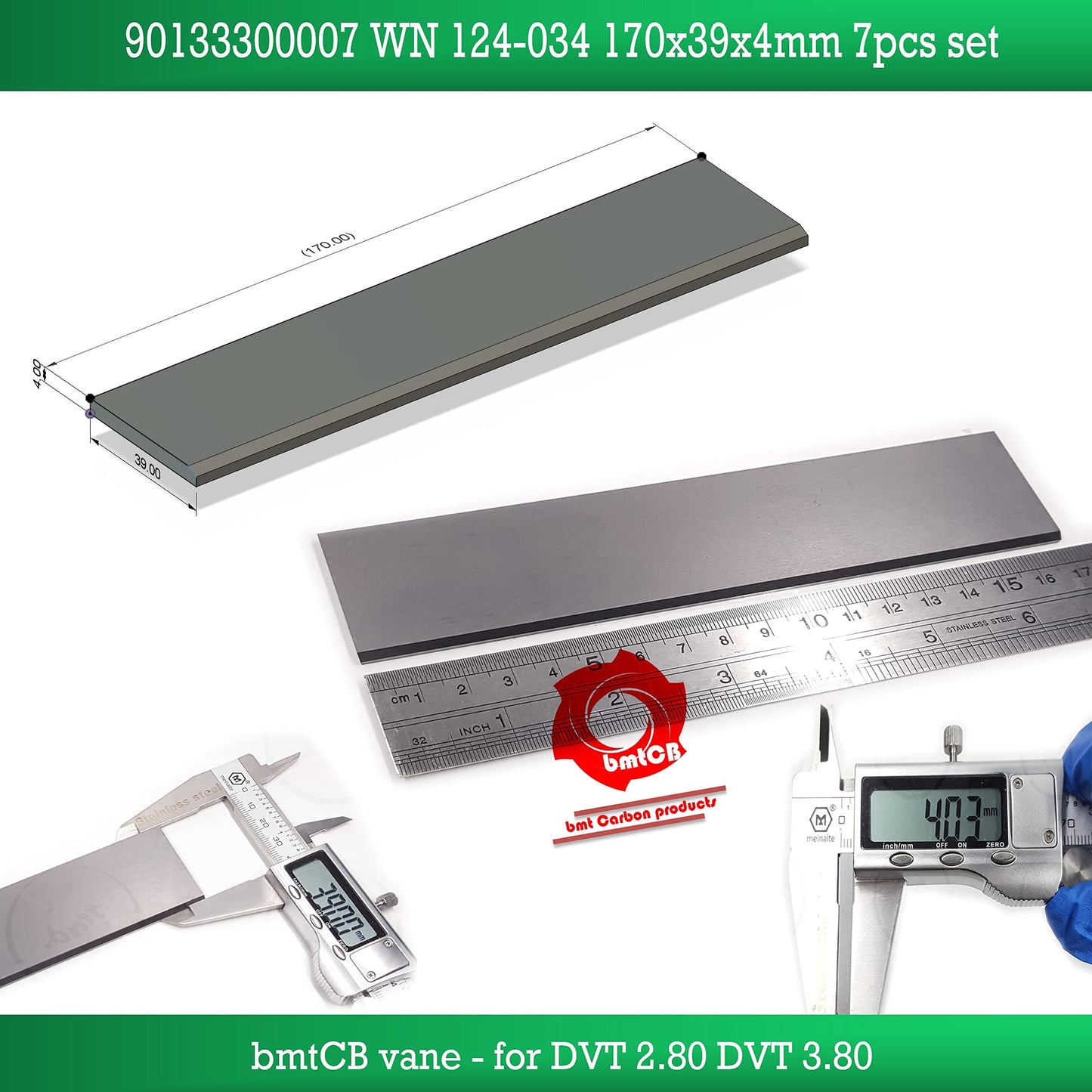 bmtCB Carbon vane 4pcs PM kit for Becker Pump Picchio2200 KDT2.80 KDT3.60 KDT3.80 KVT2.80 KVT3.60 KVT3.80 90133000004 WN124-034 DIM: 170mm x 39mm x 4mm