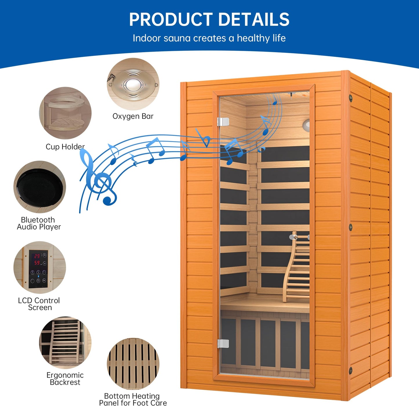 RESTISLAND Infrared Sauna for Home, Near Zero EMF Home Saunas for up to 2 Person, Indoor Dry Heat Sauna Room with Infrared Red Light Therapy, Bluetooth Speakers, Canadian Hemlock Wood