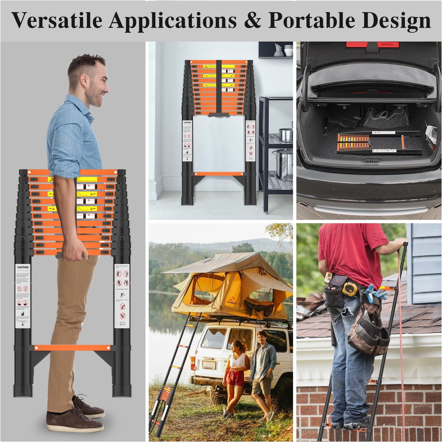 Telescoping Ladder Extension Telescopic Collapsible - 16.5 FT Rv Telescope Foldable Extendable Tall Compact Aluminum Ladders - for House Roof Travel Trailers Adjustable Retractable - 330lbs Capacity