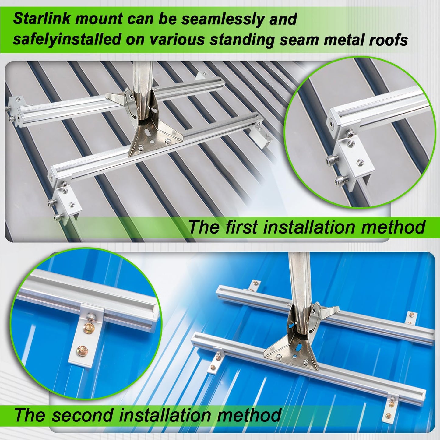 Adjustable Starlink Gen 3 Roof Mount, Ybervont Stainless Steel Starlink Mounting Kit Gen 3 for Standing Seam Metal Roof with 0-30° Adjustable Starlink Gen 3 Adapter