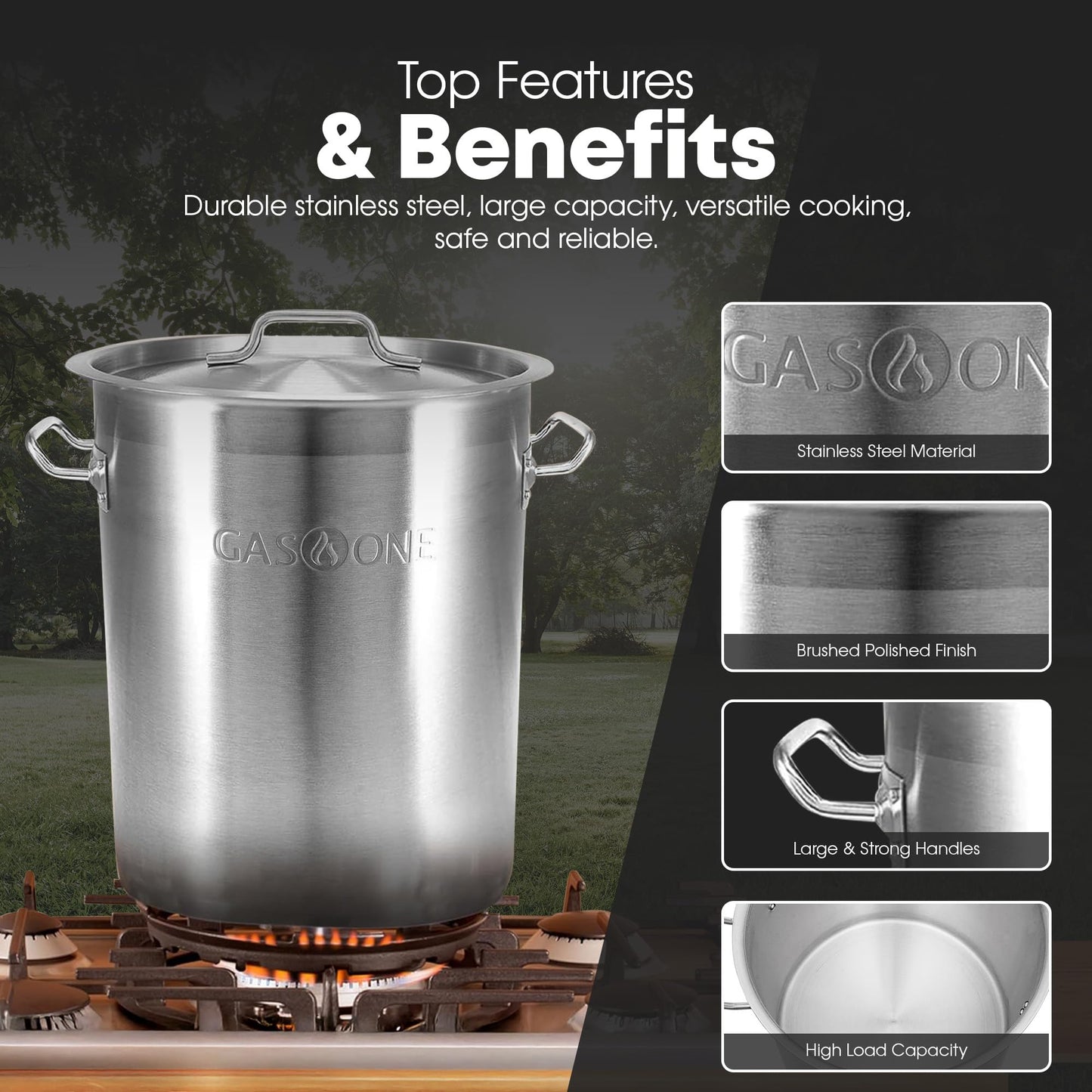 GasOne Stainless Steel Stockpot – 20qt Stock Pot with Lid and Capsule Tri-Ply Bottom – Heavy-Duty Cooking Pot for Beer Brewing, Soup, Seafood Boil – Reinforced Rim Stainless Steel Soup Pot