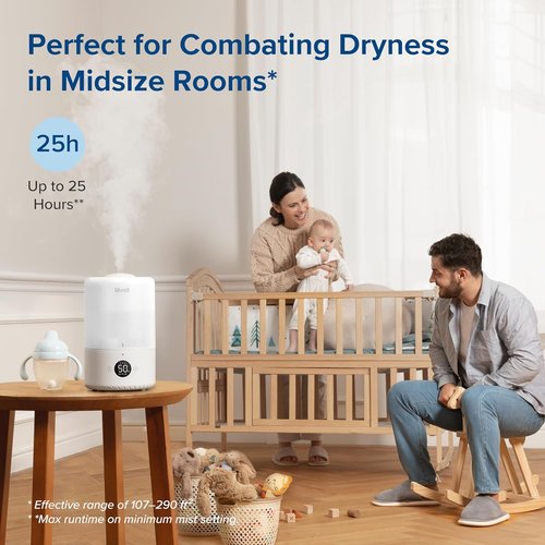 LEVOIT Smart Cool Mist Humidifier - Auto Humidity Control & Voice App Features | 3L, White