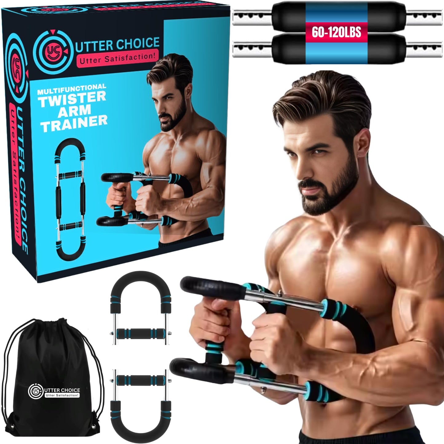 Gorilla Bar Twister Arm Trainer for Men, Adjustable 60-120 lbs Chest Exerciser , Portable Arm & Chest Workout Equipment for Men and Women with Anti Slip Handle and Carry Bag