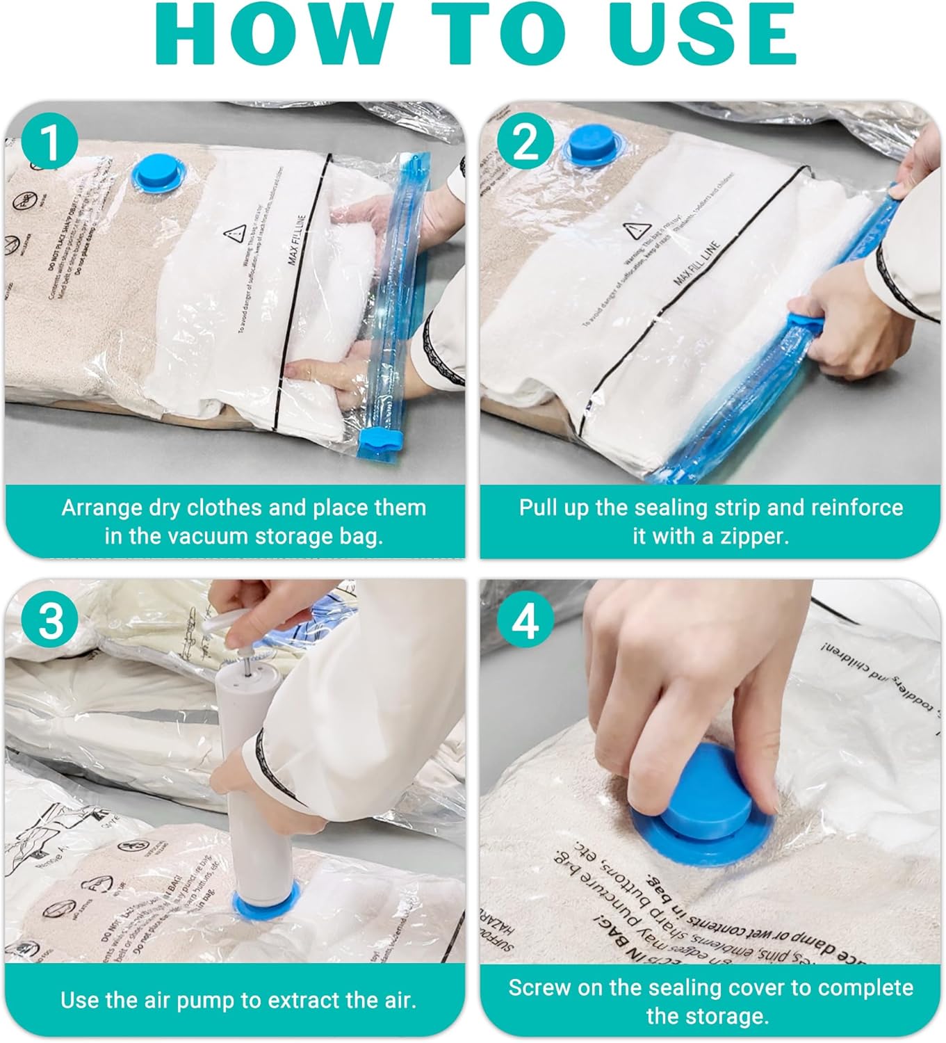 Skiennix Vacuum Seal Bags - 15 Pack Space Saver Storage for Clothing & Travel | Includes Hand Pump