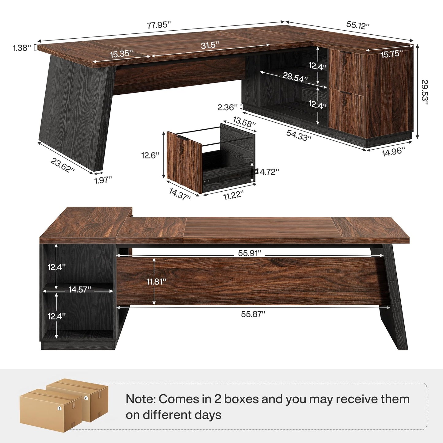 Tribesigns 78" L Shaped Executive Desk, Large Office Desk with Drawers and Storage Shelves, Modern Corner Computer Table Business Furniture for Home Office (Walnut & Brown)