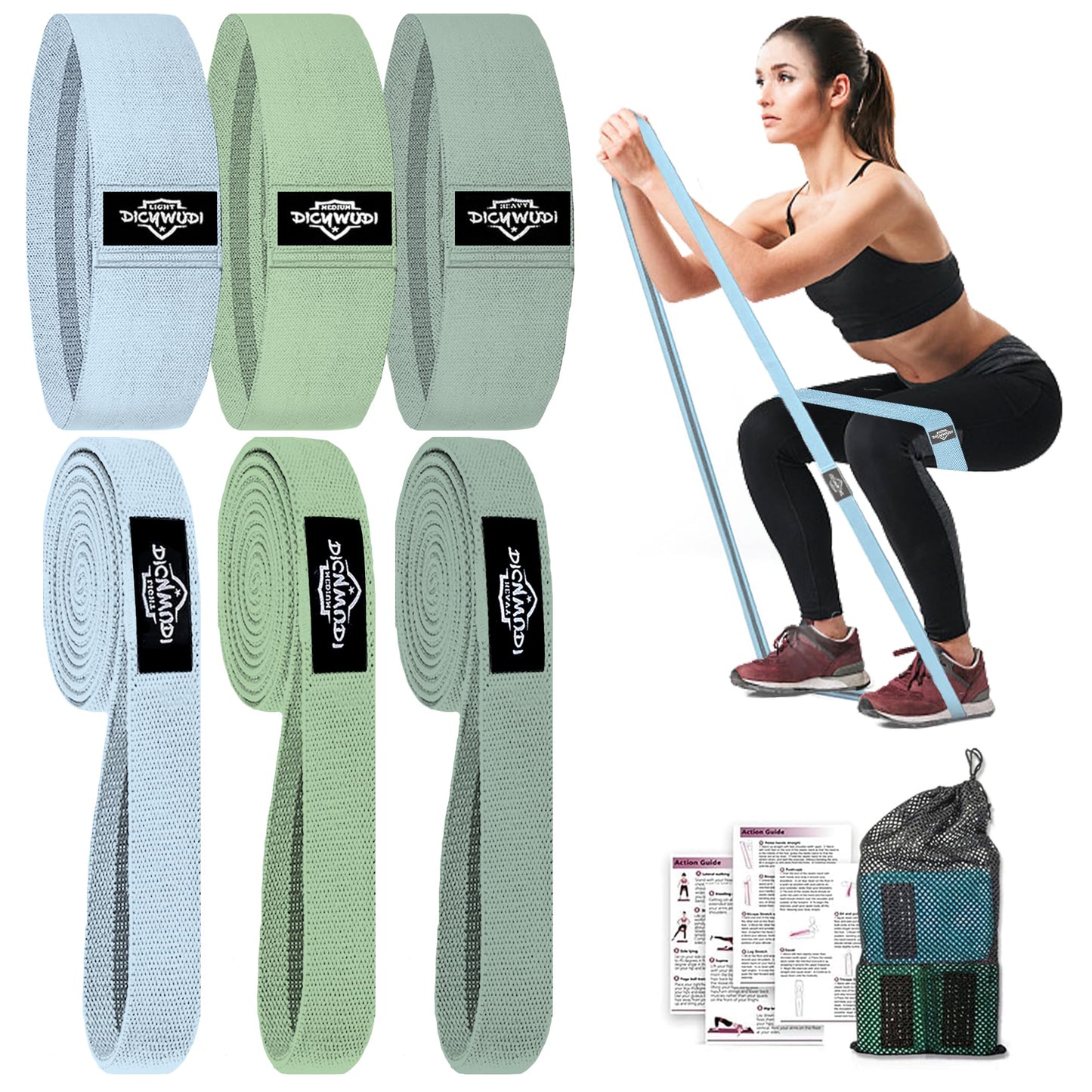 DICYWUDI Fabric Resistance Bands for Working Out, 6Pack Non-Slip Exercise Bands for Women and Men, Fabric Booty Bands for Home, Fitness, Pilates, Stretching