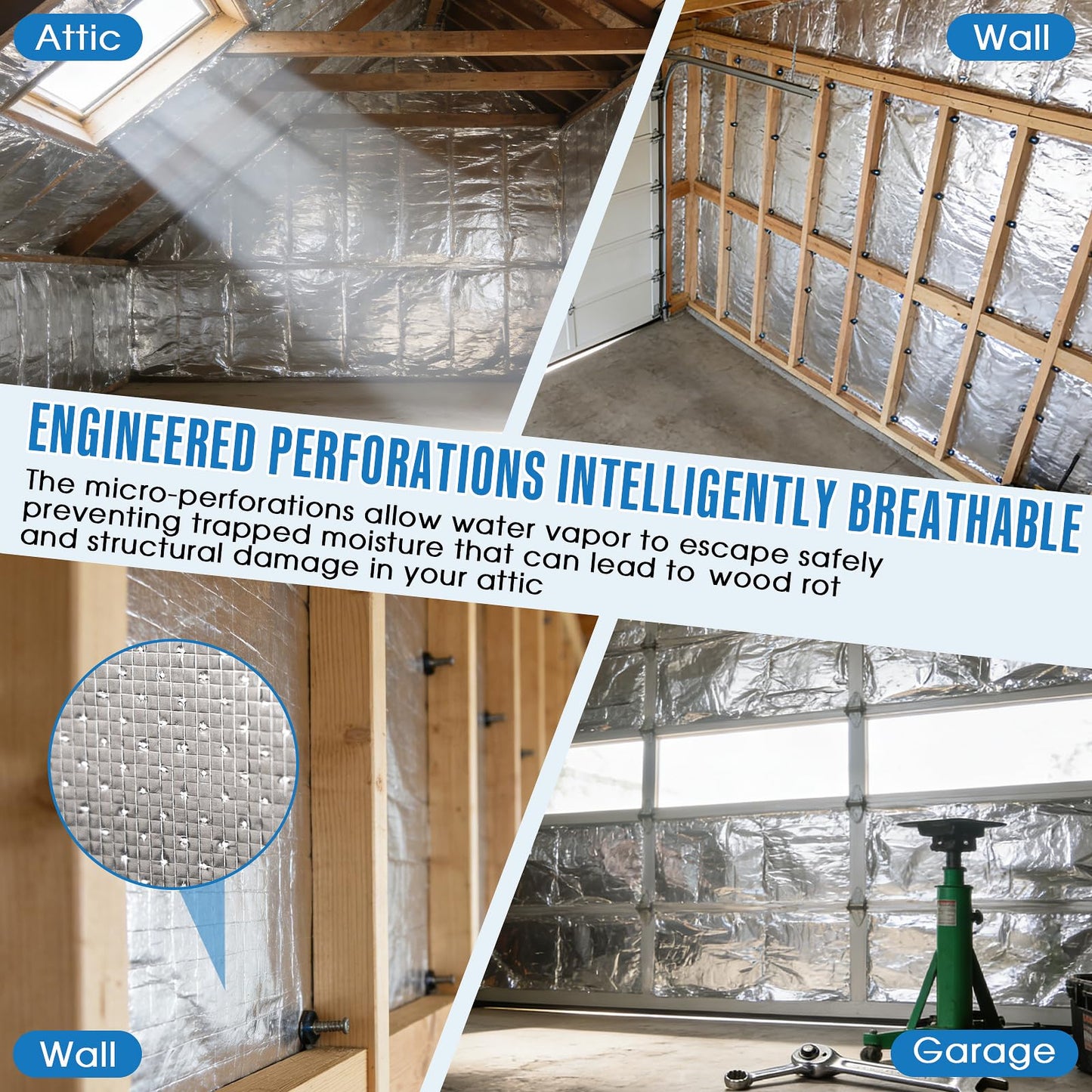 ZXQDRE Radiant Barrier Insulation Roll 1000 Sq Ft, Double Reflective Perforated Attic Foil for Heat Shield & Energy Savings, Heavy Duty Foil Insulation Thermal Barrier, Easy DIY Installation