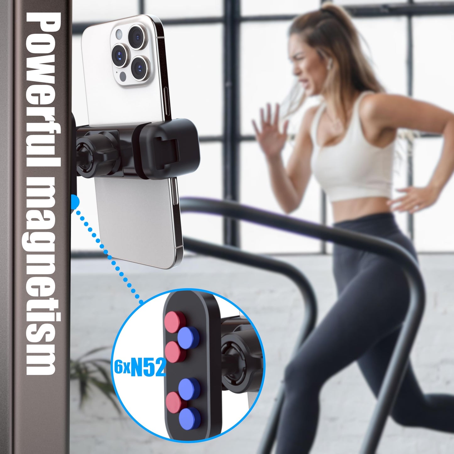 Magnetic Phone Holder for Gym Golf Cart Powerful Magnetic Base Works on Any Metal Surface Ideal for Workout Recording 360° Rotatable Gym Magnet Phone Mount Cradles Compatible with 4-7" Phones