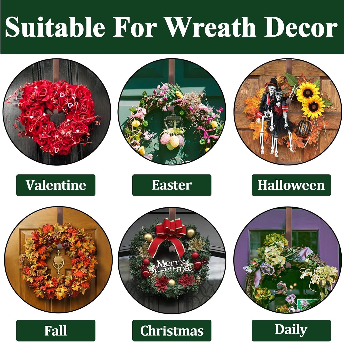 ZMCINER Wreath Hanger - Adjustable 15 to 25 Inch Hook for Front Door | Supports 20 lbs - Bronze Finish