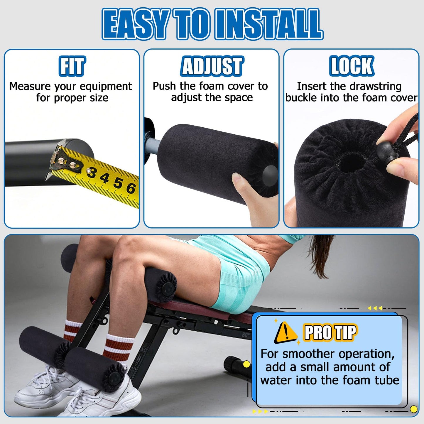 Foot Foam Pads Rollers Replacement with Luxury Plush Cover - Sweat-Wicking & Easy Clean, Cloud-Like Comfort for Home Gym Leg Extension, Weight Bench, Inversion Table - Fits 1-Inch Tube (2PCS)