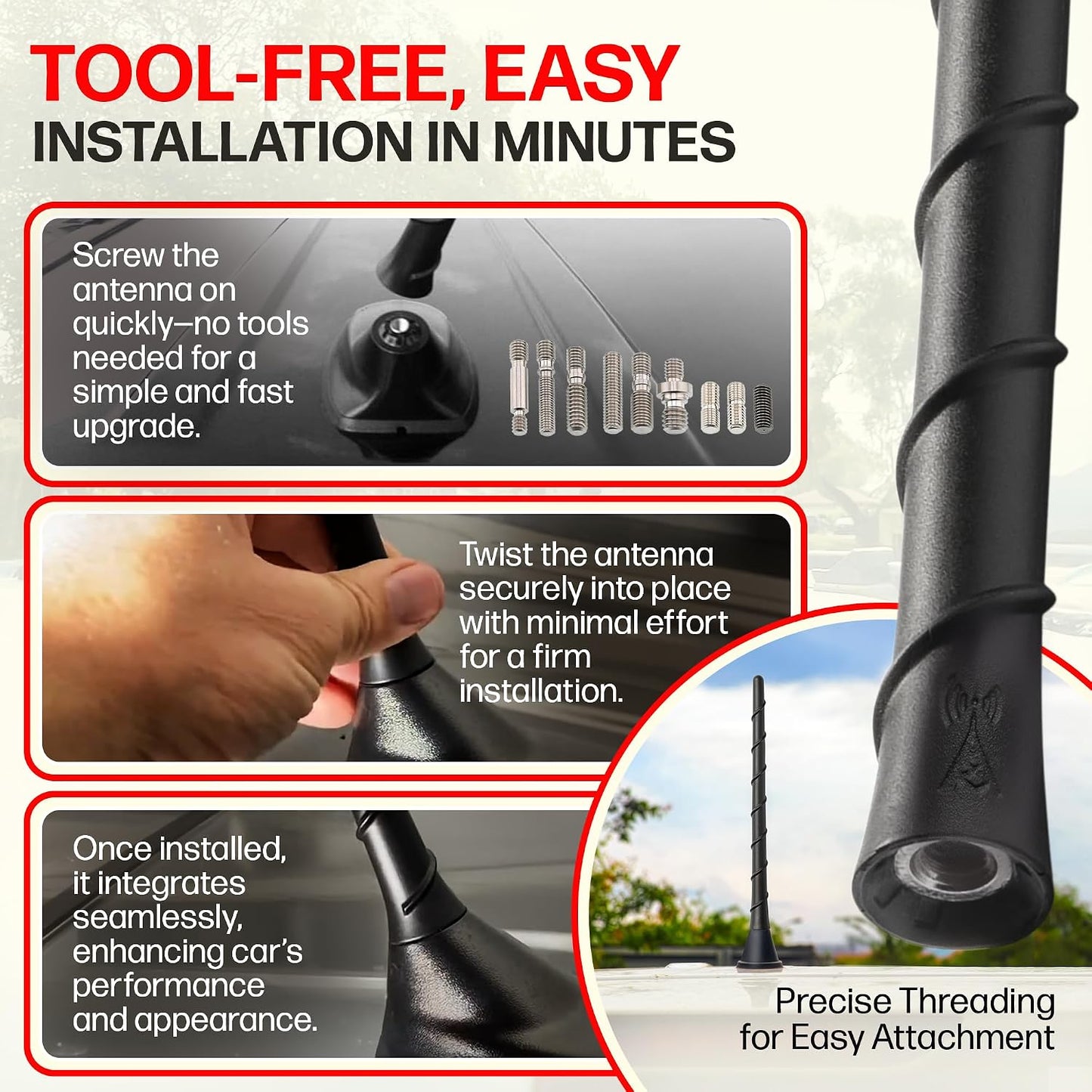 Votex 8" Universal Short Rubber Spiral Antenna Kit Enhanced Reception, Carwash Proof, Flexible and Durable with Tuned