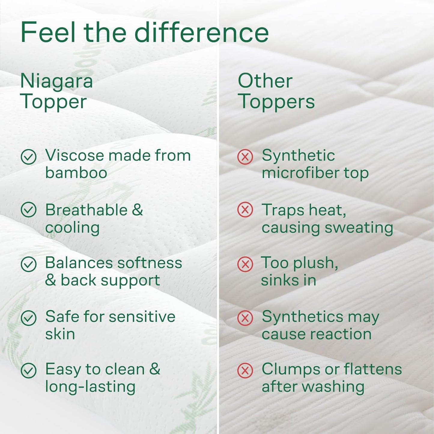 Skiennix Ultra Soft Twin Size Mattress Topper - Bamboo Viscose Pillow Top for Full Body Support - Naturally Cooling, Green