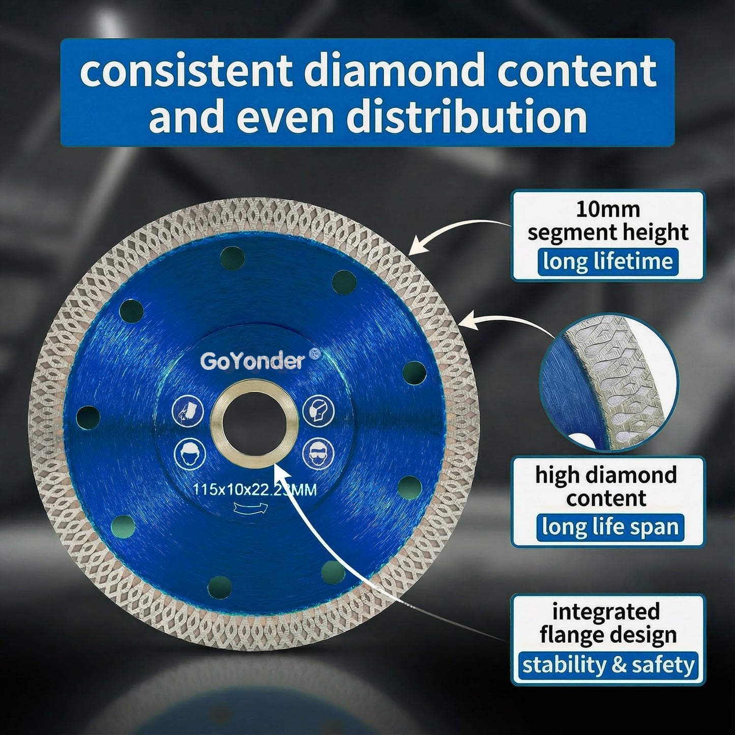 GoYonder 4.5 Inch Super Thin Diamond Saw Blade for Cutting Porcelain Tiles,Granite Marble Ceramics (4.5" -Blue (50 pcs))