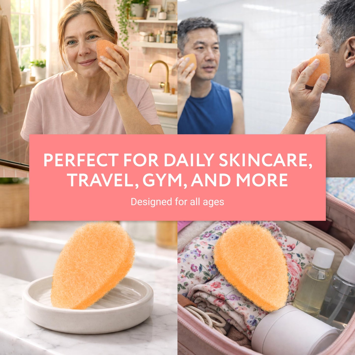 IMPRESA Face Scrubber Exfoliator Sponges - Regular Puff - Natural Medical-Grade Foam - 10 Pack Reusable Exfoliating Pads - Deep Cleanse & Dead Skin Removal - Normal to Oily Skin
