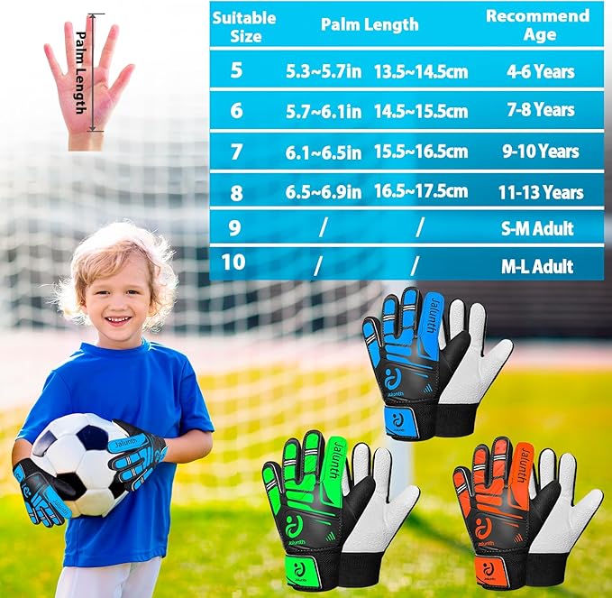 Jalunth Soccer Goalie Gloves Kids Youth Goalkeeper Field Player Gloves Boys Girls Training Grip Goal Keeper Glove Age 4-14 Years Old with Upgraded Anti-Skid Latex Palm