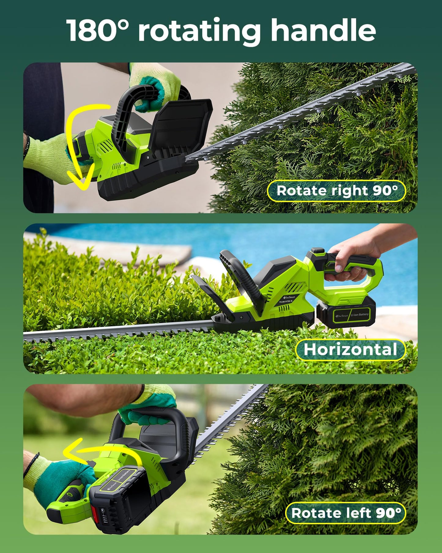 20'' Hedge Trimmers Cordless with 2pcs 4000mAh Battery, Brushless Electric Bush Clipper with Rechargeable Batteries, 3000RPM 180° Rotatable Head, 2/3'' Blade Gap Green,Gifts for Father’s Day