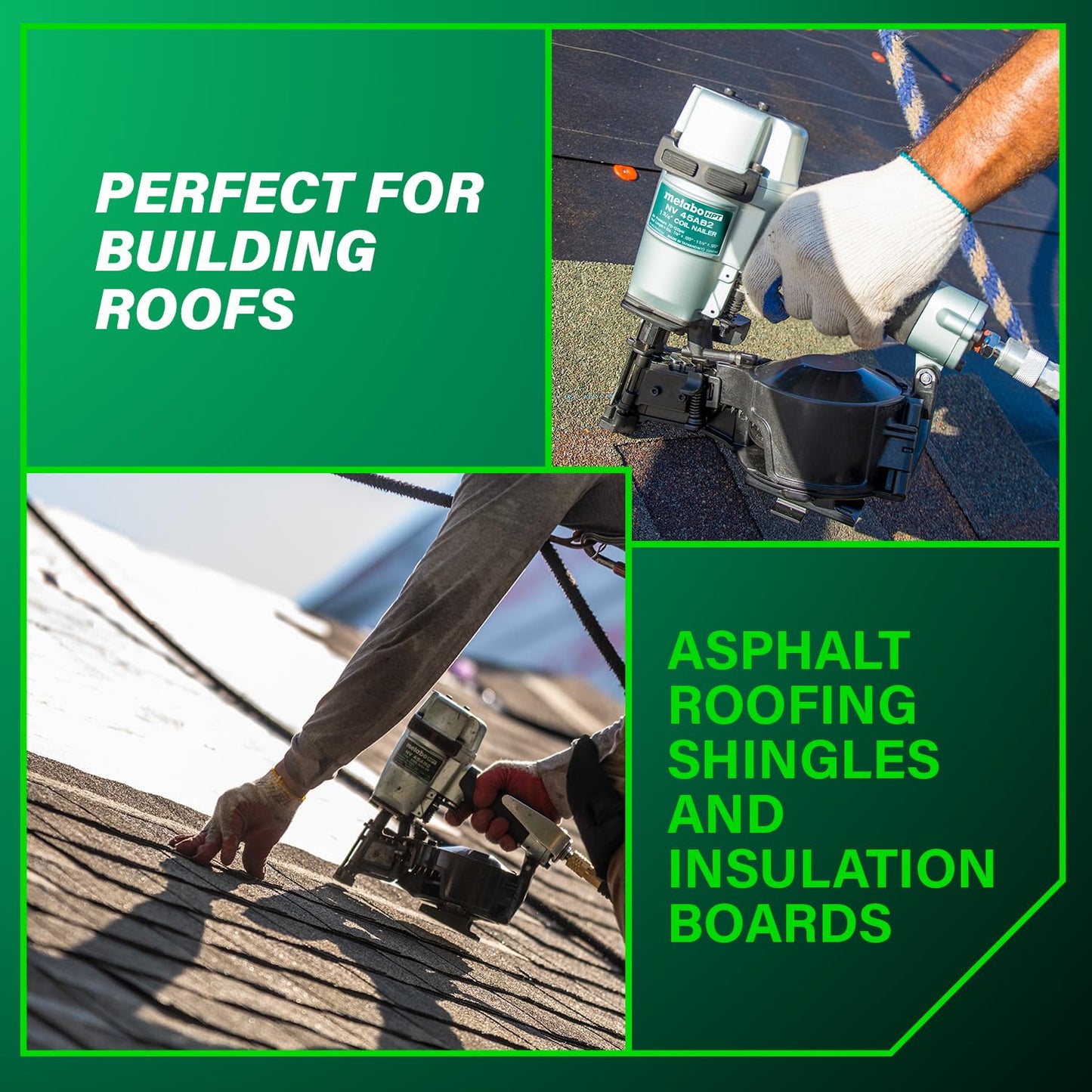 Metabo HPT Roofing Nailer, Pro-Preferred Pneumatic Power Nailer in Roofing Tools, Pneumatic Roofing Nailer for Asphalt Roofing Shingles, Nailer 16 Degree 7/8″ to 1-3/4″ Roofing Nails, NV45AB2