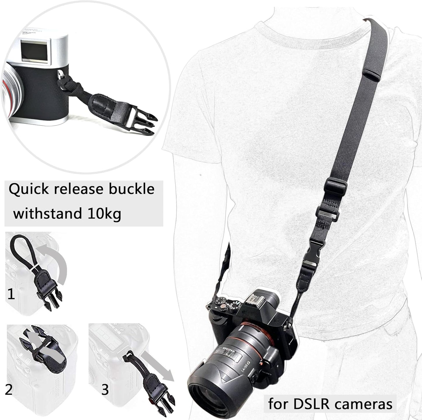 YMTHamaz3 Photographers,Black,56 Inch Camera Neck Strap,Soft Binocular Should Strap with Quick Release Buckle,Neoprene