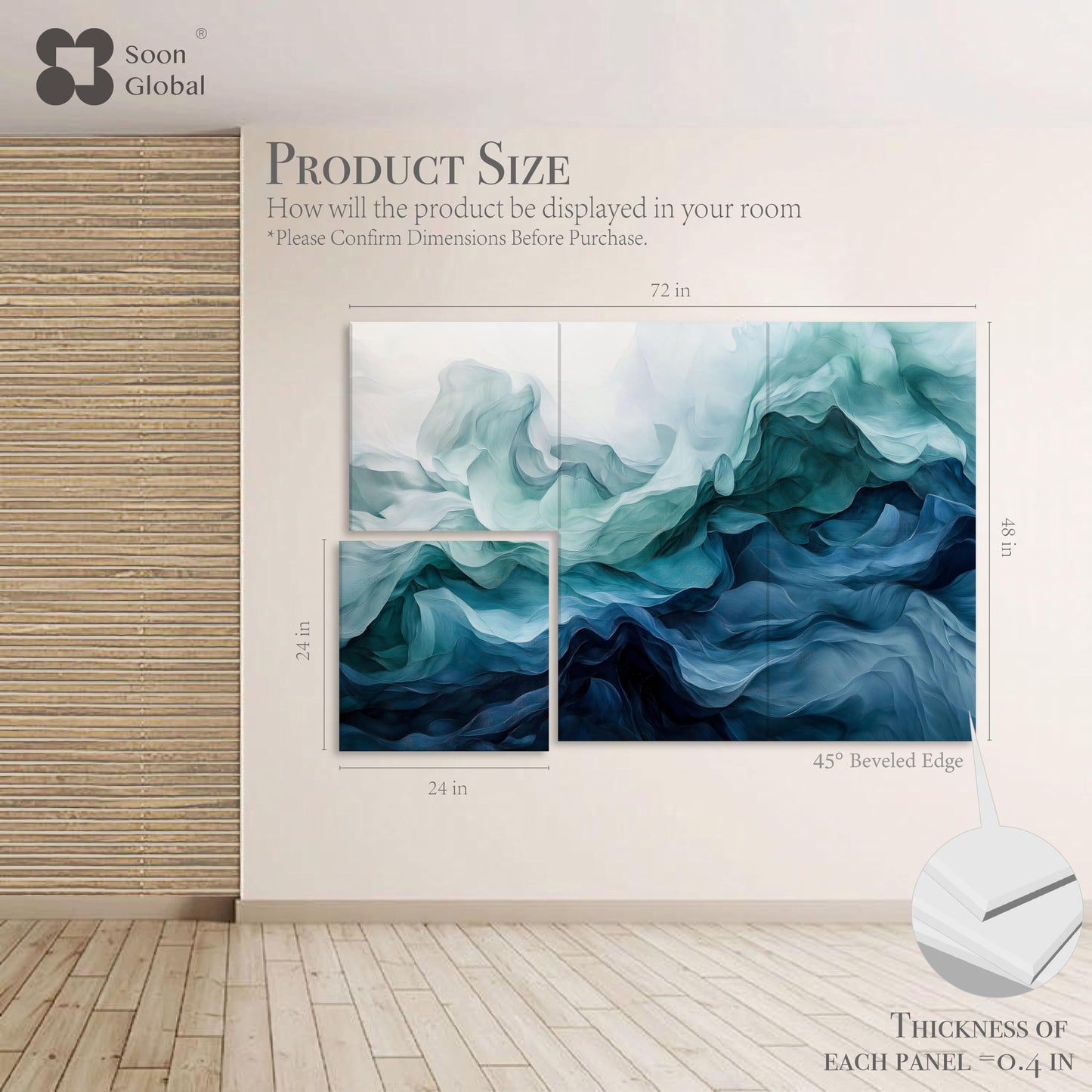 Soon Global Acoustical Wall Panels, 72 X 48 Inches Art Acoustic Panels, Decorative Acoustic Panels, Acoustic Wall Panels, Sound Absorbing Wall Art, Aqua Dreams
